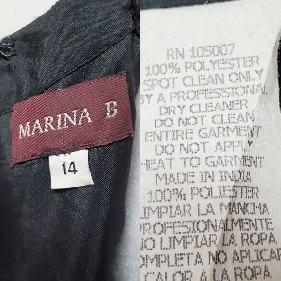 VINTAGE Marina B Black Sequin Beaded Side Slit Sleeveless Formal Maxi Dress 14 - Picture 13 of 16